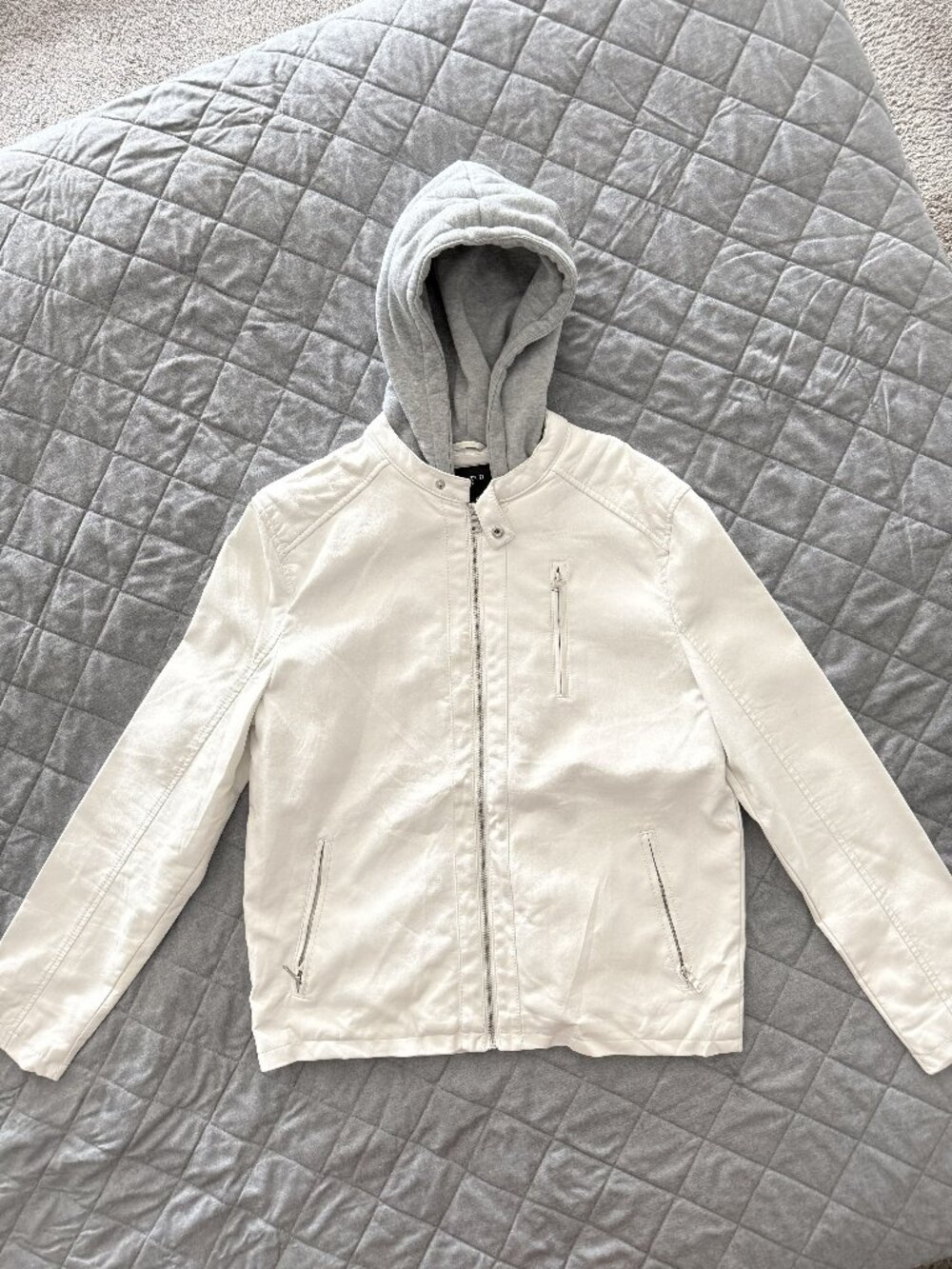 FOREVER 21 - Faux Leather Moto Hoodie Jacket (Men’s Medium)